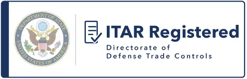 ITAR Registered logo featuring the U.S. Department of State seal and the Directorate of Defense Trade Controls text.