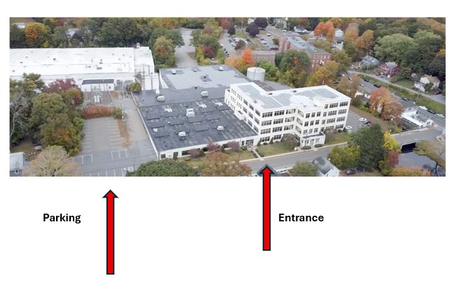 A map showing the Upper Parking Lot at 12 Bridge St. Deep River, CT