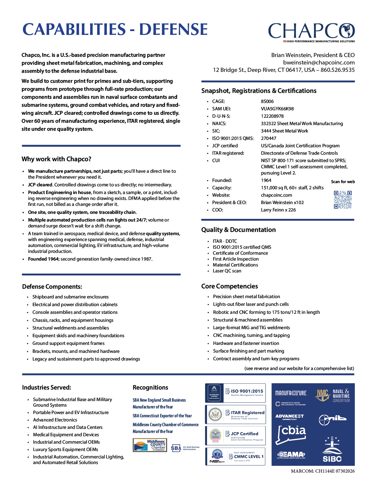 Image of chapco's Defense Capability Statement that acts as a download link for the PDF